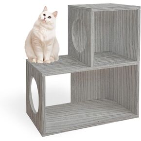 Cat Stairs Shelf 2 Steps, cat tree climbing shelf, window perch & storage solution, stair platform for indoor adult cats, made from safe sturdy material, versatile ladder direction, blackwood