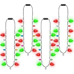 Light up Christmas Necklace, 4PCS Bulb Christmas Necklace Supplies, Glowing Xmas Necklace with 8 Glow Bulbs, Red Green 3 Modes Christmas Necklaces Decor for Christmas Winter Theme Party Accessories