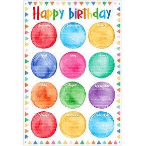D24TIME Birthday Poster Chart for Classroom-Cupcake Birthday Calendar for Classroom Decorations Waterproof Laminated Happy Birthday Poster for Bulletin Board Decorations Back To School Supplies