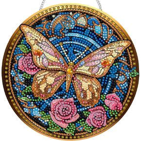 SKRYUIE Hanging Diamond Art Kits for Adults Pendant Butterfly, Special Shaped Crystal DIY Diamond Painting Kit, Acrylic Board Wreath Pendants Double Sided, Home Decor 7.64 x 7.64 Inch x15