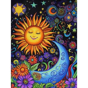 Pavemlo 5D Diamond Art Kits for Adults Sun Face Moon, Full Drill Diamond Art Flowers Pictures Paint with Diamonds, DIY Cross Stitch Jewel Art Rhinestone Craft for Home Wall Decor 12x16 Inch
