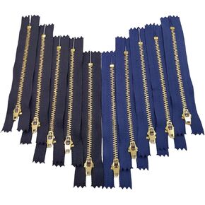 Wonesifee #4 10pcs Jeans Metal Zipper 7" Brass Teeth Close End Zipper Bulk for Sewing Bag Pocket Purse Wallet Jeans Zippers 7inch(Navy Blue+Black Tape 5PCS Each)