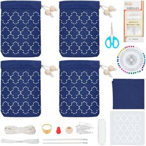 FREEBLOSS 4 Set Sashiko Bag Kit DIY Sashiko Bag Making Kit Contains Detailed Stencils and Tutorials Beginner Friendly Create a Personalized Fashion Accessory Feel The Joy of Crafting