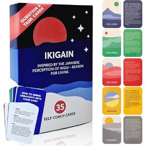 IKIGAI Self Discovery Cards - 35 Mindfulness Cards for Relaxation and Personal Growth - Japanese Culture Inspired Ikigai Book Self Help 5 Min Journal for Women and Men