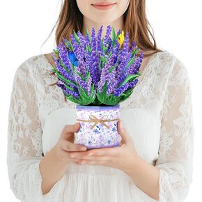 Lavender 3D Pop Up Card, Floral Greeting for Mother’s Day Birthday Anniversary Spring Get Well Sympathy, Lavender Bouquet with Butterflies for Mom, Grandma, Wife, Sister with Envelope and Note Card