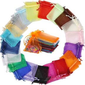 Nuogo 500 Pcs Sheer Organza Bags Wedding Favor with Drawstring Multi Colored Candy Mesh Jewelry Bags(2.8 x 3.5 Inch)