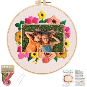 Nuberlic Embroidery Kit for Beginner Adults Starters Stamped Cross Stitch Gift Pre-Printed DIY Funny Photo Frame Needlepoint Kit Include Hoop Cloth Thread Needles Instructions