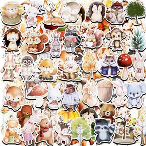 100pcs Woodland Animals Theme Waterproof Vinyl Stickers - Woodland Decor & Party Favors for Laptop, Water Bottle, Skateboard