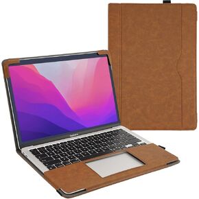 TYTX Compatible with MacBook Air Case 13.6 Inch, PU Leather MacBook Case fits for Model Release M3 A3113 M2 A2681 with Touch ID 2022 2023 2024, with Pocket for Papers (Black)