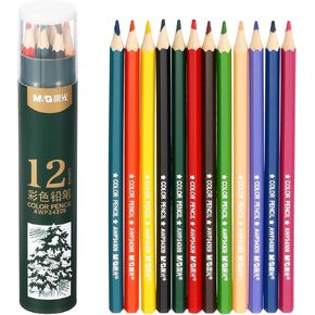 M&G 12 Colors Colored Pencils Set, 12pcs Oil Based Drawing Color Pencil Art Supplies for Beginner Adult Coloring Book Gifts with Green Pencil Holder