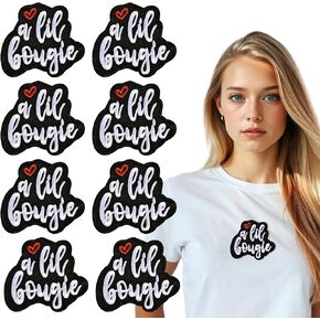 8Pcs A Lil' Bougie Iron On Patches, Black and White Letters Hearts Funny Adorn Iron On Patches for Clothes, Large Iron On Patches for Jeans Jackets Bags Hats for Men Women(3.3 × 3Inch)