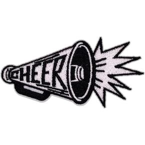 White Cheer Megaphone Patch – 1.5 inches, Cool Megaphone Iron On Patch – Embroidered Game Day Patches for Hats