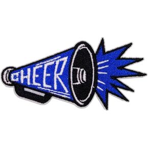 Blue Cheer Megaphone Patch – 1.5 inches, Cool Megaphone Iron On Patch – Embroidered Game Day Patches for Hats
