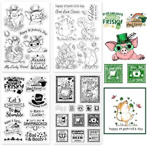 PH PandaHall 4 PCS Clear Stamps for St. Patrick's Day, Irish Shamrock Silicone Clear Stamp for Birthday Cards Making DIY Scrapbooking Photo Album Decoration