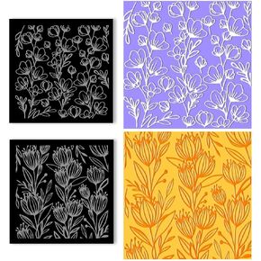 BENECREAT 2 Pcs Acrylic Textured Mat, Flower Clay Texture Sheets, Embossing Polymer Clay Tools for Clay Earrings Making Jewelry Design,3.9x3.9Inch