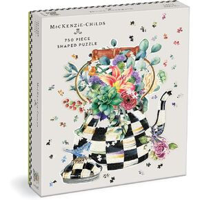 Mackenzie-Childs Blooming Kettle 750 Piece Shaped Puzzle from Galison - Shaped Jigsaw Puzzle, Featuring Original Artwork, Thick and Study Pieces, Challenging and Fun for Adults, Great Gift Idea!