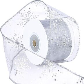Christmas Wired Ribbon 2.5 Inch Snowflake Glitter Wired Ribbon,Christmas Tree Ribbon Snowflake Ribbon Gold Christmas Decor,for Wreath,Xmas Tree,Christmas Gift Decoration(Golden, 10 Yards)