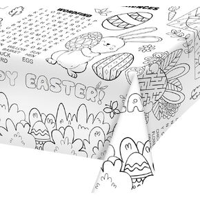 Gatherfun Disposable Easter Color-in Paper Tablecloth Decoration，Happy Easter Paper Table Cover for Easter Children School Party Decor-54 x 88 in，1 pcs