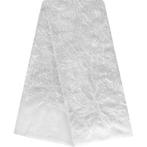 White Lace Fabric 2 Yards, Lotus Embroidery Tulle Material Lace Fabric by The Yard for Wedding Party Dress