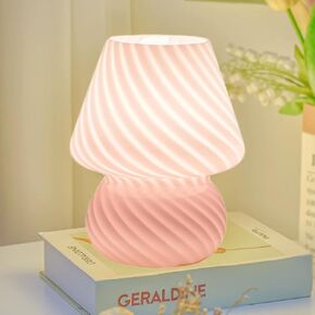 Pink Mushroom Lamp,Small Glass Mushroom Table Lamp/Accent Lamp/Cute Desk Lamp for Bedroom Bedside Nightstand,3000K Soft Glow Warm Lighting,Trendy Fun Mini Lamp,Coquette Room Decor