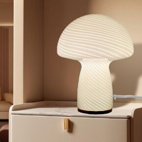 Milk White Mushroom lamp, Murano Style Retro Design,Glass Desk lamp with RGB 16 Color Gradient dimmable LED Bulbs, Bedroom Bedside Bedside lamp, Perfect Home Decoration.(LED Bulb Included)