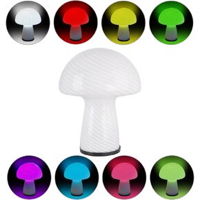 Milk White Mushroom lamp, Murano Style Retro Design,Glass Desk lamp with RGB 16 Color Gradient dimmable LED Bulbs, Bedroom Bedside Bedside lamp, Perfect Home Decoration.(LED Bulb Included)