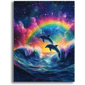Yomiie 5D Dolphin Rainbow Diamond Painting Kits for Adults, Paint with Diamonds Art Sea Life DIY Full Round Drill Kits, Embroidery Rhinestone Diamond Crystal Craft Canvas Home Wall Decor 30x40 cm