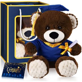 Bear with Graduation Cap Toys Class of 2025 Plush Stuffed Teddy Bear Animal Dog Cap and Gown with Greeting Card and Bag for Graduation Day Gift(Black)