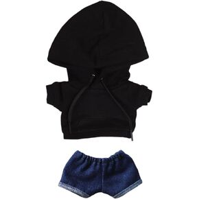 niannyyhouse Hoodies Dark Blue Jeans 15cm Plush Doll Clothes Doll Dress Up (Black)