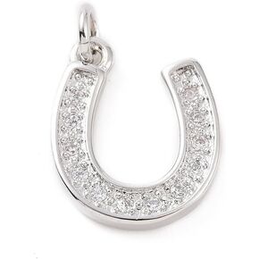 KitBeads 10pcs Cubic Zirconia Horse Shoe Charms Brass Platinum Horse CZ Charms Western Lucky Horseshoe Charms for Jewelry Making Necklaces Bulk