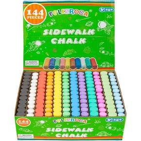144PCS Washable Sidewalk Chalk Set in 12 Colors Non-Toxic Coloured Jumbo Chalk for Kids, Toddler Painting on Blackboard, Playground, Party