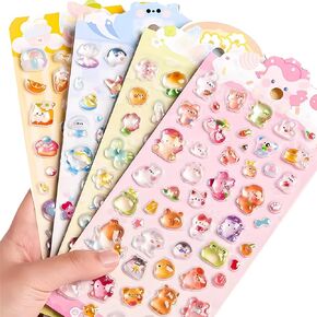 3D Puffy Stickers, 4 Sheets 200+ Kawaii Resin Decorative Stickers for Phone Case, Notebook, Scrapbooking