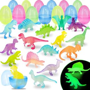 36 Pack Easter Eggs Filled with Glow in The Dark Dinosaur Toys Inside Easter Basket Stuffers for Toddlers Kids Glow Plastic Easters Eggs Dinosaur Easter Egg Fillers Easter Party Favor School Prizes