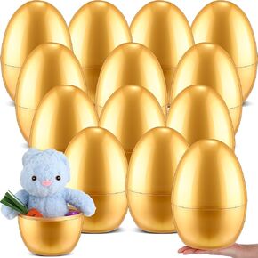 12 PCS 10 "Jumbo Golden Easter Eggs Bulk ، عملاق بلاستيكي قابل للملء Easter Easts for Hunt Tolding Treats Stuffers Fixers Party Form in Kuwait