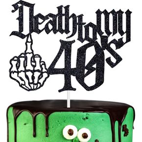 Black Glitter Death to My 40's Cake Topper, Rip Forties/Kissing My 40's Goodbye Cake Décor, Happy 50th Birthday Party Decoration Supplies …