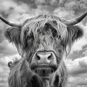 Generic Scottish Highland Cow Black White 5D Diamond Art Painting for Adults Full Drill Round Diamond Paint by Number Kits for Beginners Gems Cross Stitch for Wall Decor 13.8x13.8inch(14)