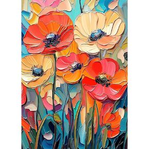Lxmsja Abstract Poppies Diamond Art Kits for Adults, Flower Scenery DIY Full Drill Diamond Painting Kits for Beginners, 5D Gem Art Crafts for Adults, Home Wall Decor 12x16 inch