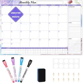 2025 Calendar Whiteboard for Wall 48 x 32 Large Calendar Floral White Board Calendar Dry Erase Monthly Undated Reusable Laminated Calendar