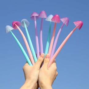 Funny live 6 Pcs/Set Mushroom Rollerball Pens, Bendable Gel Rollerball Pens Free to Bend, Soft Leaves Touch Comfortably, 0.5mm Black Ink, Office Home Bedroom Decoration