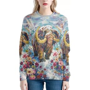PinUp Angel Cute Animal Graphic Classic Pullover Soft Long Sleeve Art Oil Painting Patterned Sweatshirts for Women
