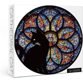 Stained Glass Cat Puzzle for Adults 1000 Piece, Colorful Religious Christian Puzzles for Adults, Kitty Kitten Mandala Jigsaw Puzzle 1000 Piece