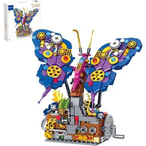 Steampunk Butterfly Building Block Set Toy, Creative Mechanical Linkage Wing Flapping Animal Bricks Model Kit, Home Décor Gift for Kids and Adults (594 pcs)