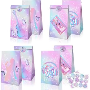 Rukoy 12 Pcs Music Party Gift Bags with Stickers Girls Birthday Party Favors Bags Singer Themed Birthday Goodie Bags Bachelorette Party Music Party Favors Gift Bags