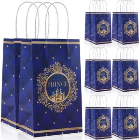 16Pack Prince Party Gift Bags,Prince Party Favor Bags,Prince Goodie Bags,Prince Theme Birthday Party Treat Bags,Blue Castle Prince Candy Bags with Handle for Birthday Baby Shower Party Favors Supplies