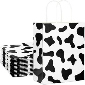 ECOHOLA 10" Safari Jungle Party Favor Bags with Handles, 24 Pieces Zoo Animal Wildlife Goodie Treat Bags Leopard Tiger Zebra Giraffe Pattern for Animal Themed Baby Shower Birthday Supplies, 10x8x4 IN