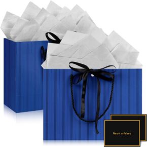 Gfractolux Gift Bags for Present, 2 Pcs Medium Gift Bags for Women Men with Tissue Paper and Cards, Gift Bags for Birthdays, Baby Shower, Wedding, Party, Holiday Presents 11"X7.9"X3.9"(White)