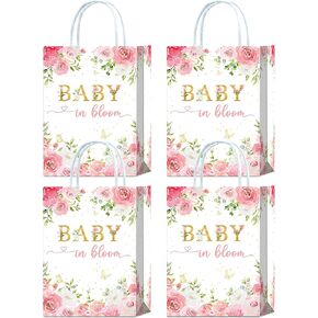 Tyndallrays 16 Pieces Baby in Bloom Baby Shower Party Favors Bags,Floral Baby Shower Goodie Snacks Treat Candy Party Favors Bags with Handles for Girls Baby Shower Gender Reveal Party Decorations