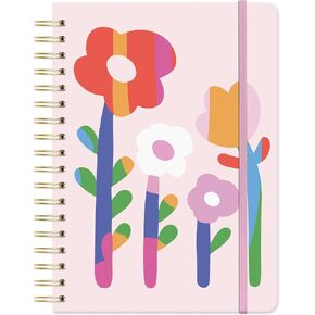 Undated Planner, Tabbed Daily, Weekly and Monthly Pages with Stickers, Orange Circle Studio 17 Month Calendar, 7" x 9.6", Ideal for School and Office, Tri-Tab Planner, Bold Blossoms Print
