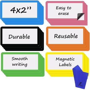 Dry Erase Magnets Set - 24 Pack - 3x2 in Whiteboard Magnetic Notes Planning Pads Labels - Small White Board Magnet Strips Name Tags for Home, Office and Classroom