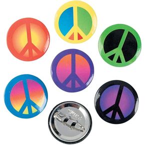 Peace Sign Mini Buttons - Bulk 48 Piece Party Jewelry Set - 60's, 70's and Hippy Party Favors